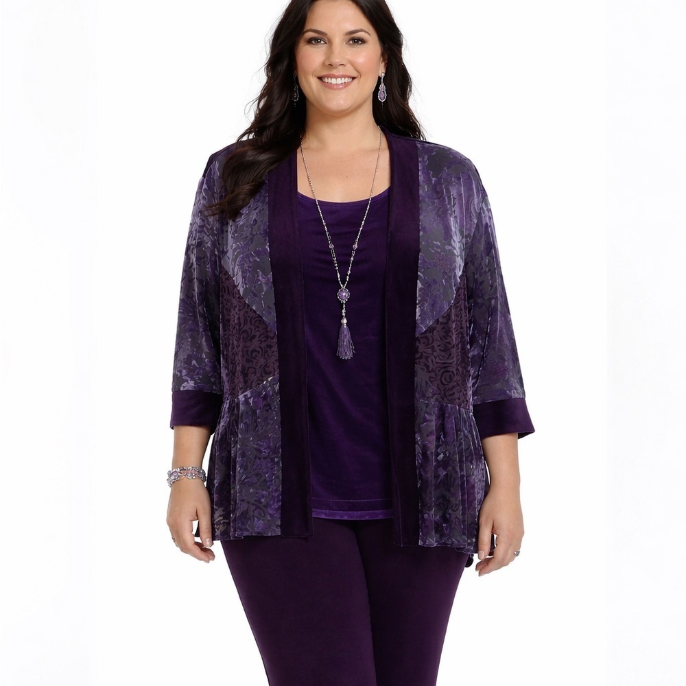 R&M Richards 3-Piece Purple Pant Suit  Y2K Purple Velvet Sz 12 Burnout Evening